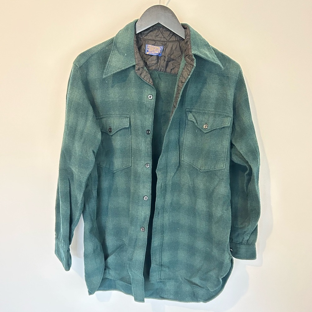 Forest Green Pendleton Wool Button Up Collared Sh… - image 1